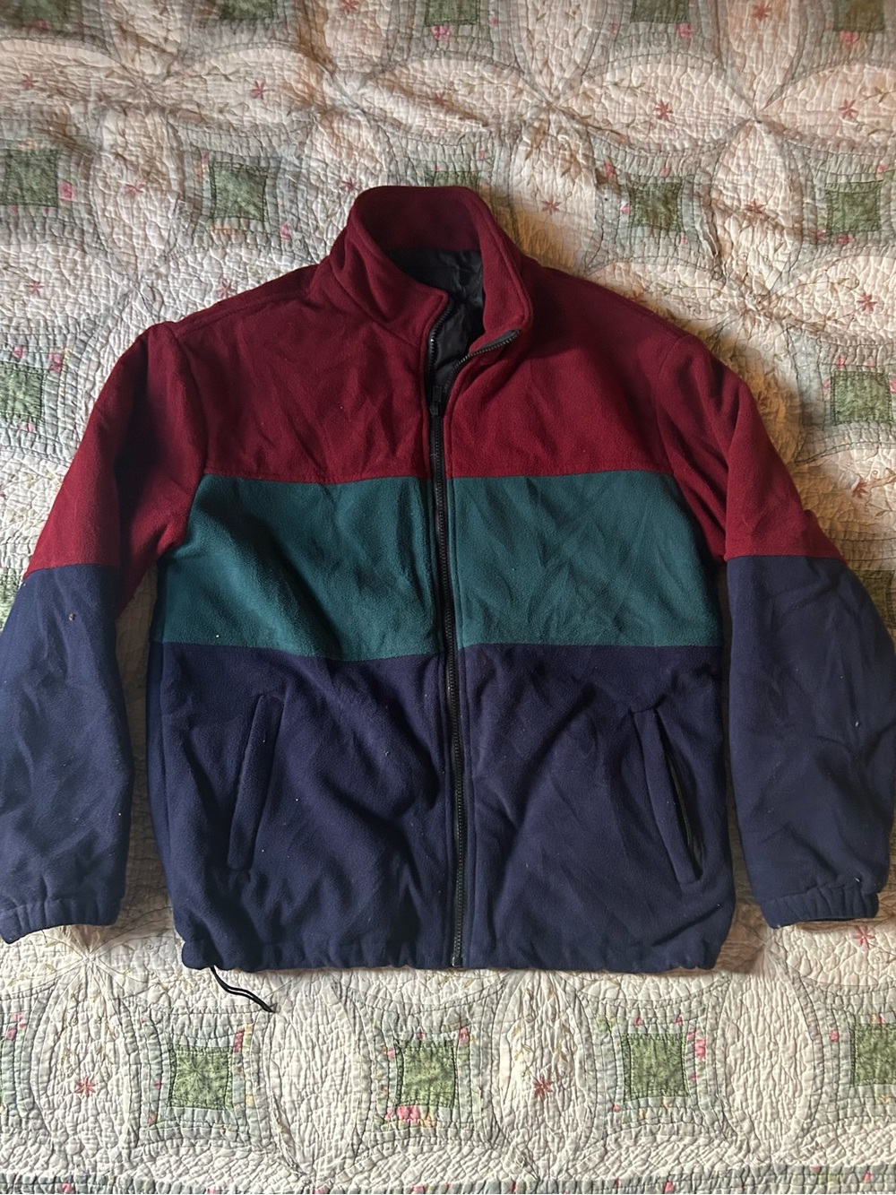 Men's H&M Colorblock Full-Zip Fleece Jacket - Red, Teal & Navy